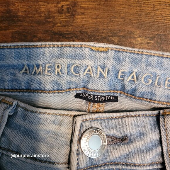 American Eagle Jeans 4 R Jegging Low Rise Super Stretch Light Wash Denim Raw Hem - Picture 4 of 13